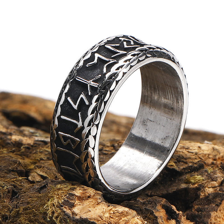 Antique Viking Rune and Knot Ring in Stainless Steel