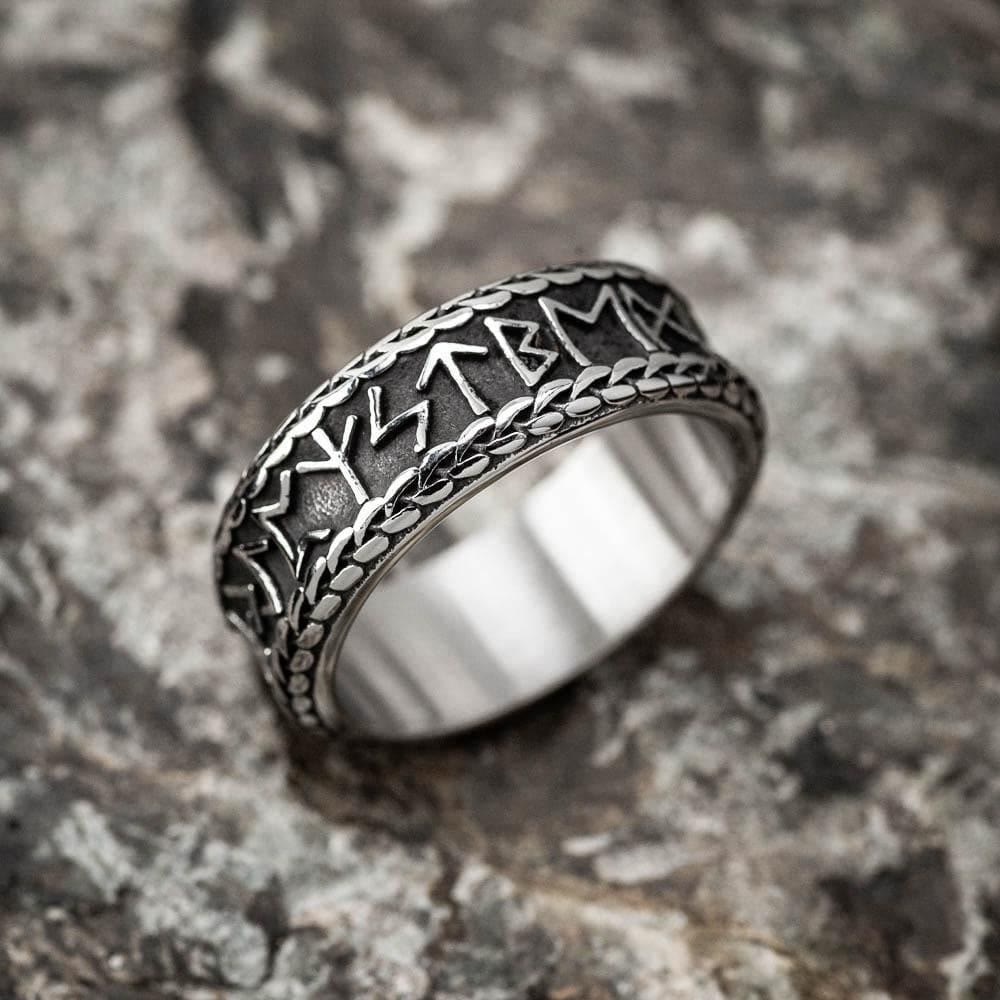 Antique Viking Rune and Knot Ring in Stainless Steel
