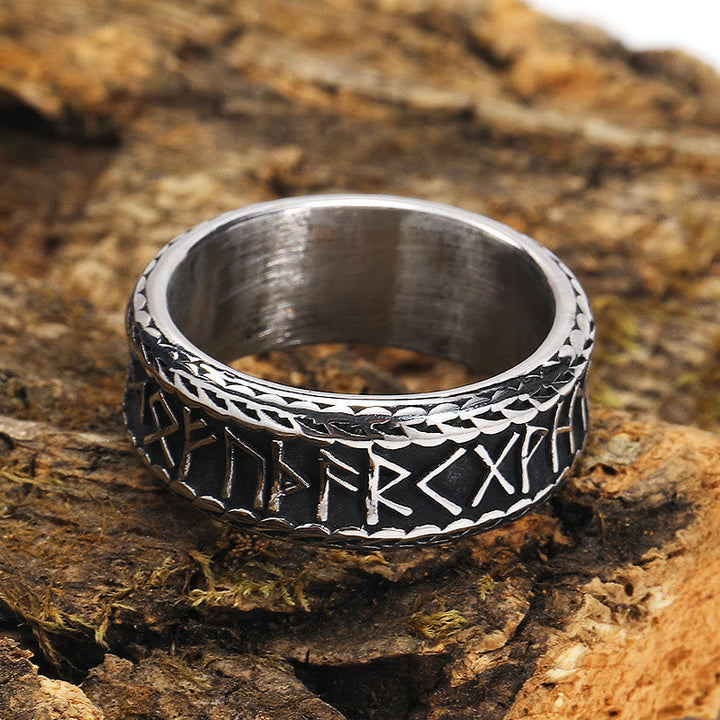Antique Viking Rune and Knot Ring in Stainless Steel