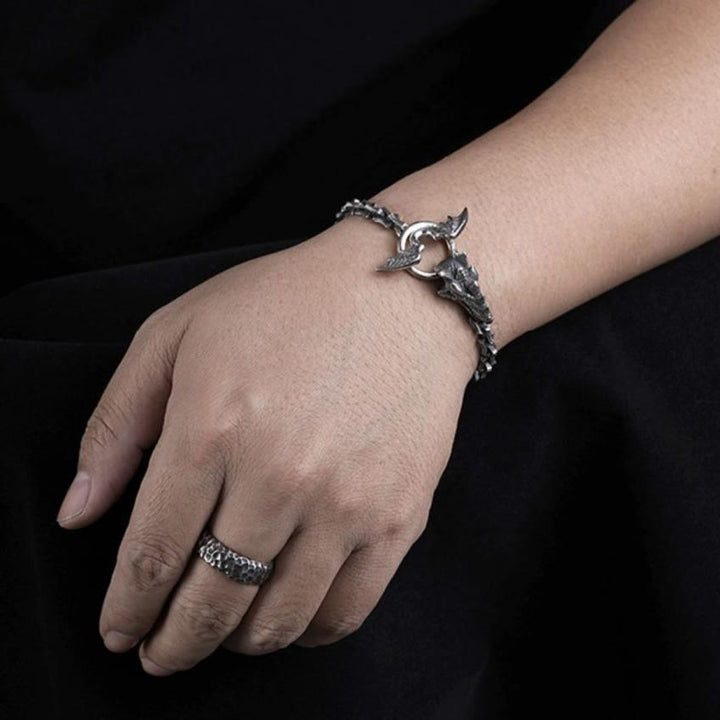 Gothic Style Dragon Bone Chain Dragon Head Bracelet