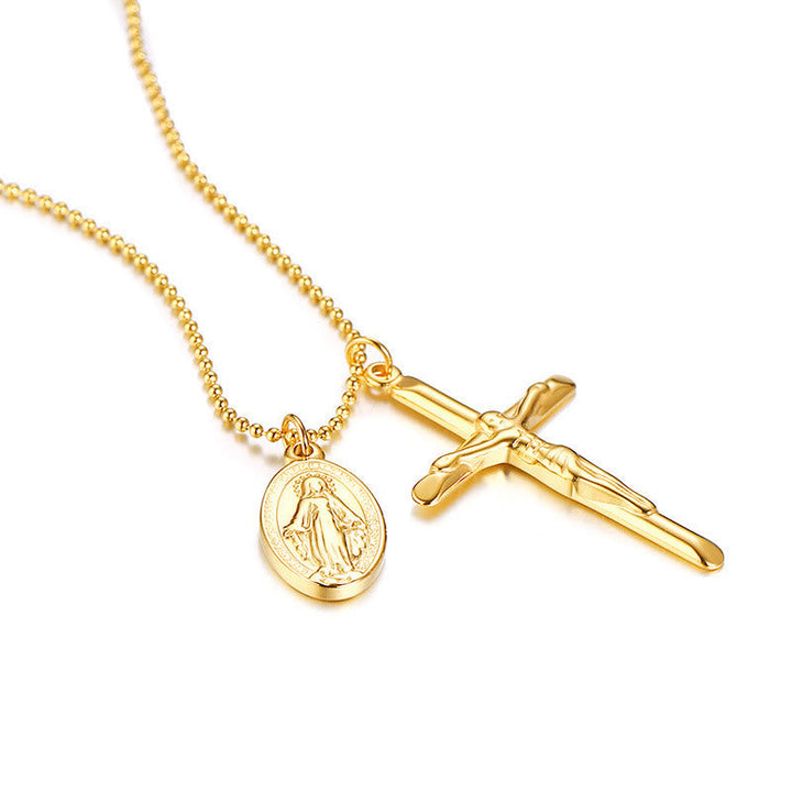 Christianartworkshop Virgin Mary Medallion Crucifix Titanium Necklace