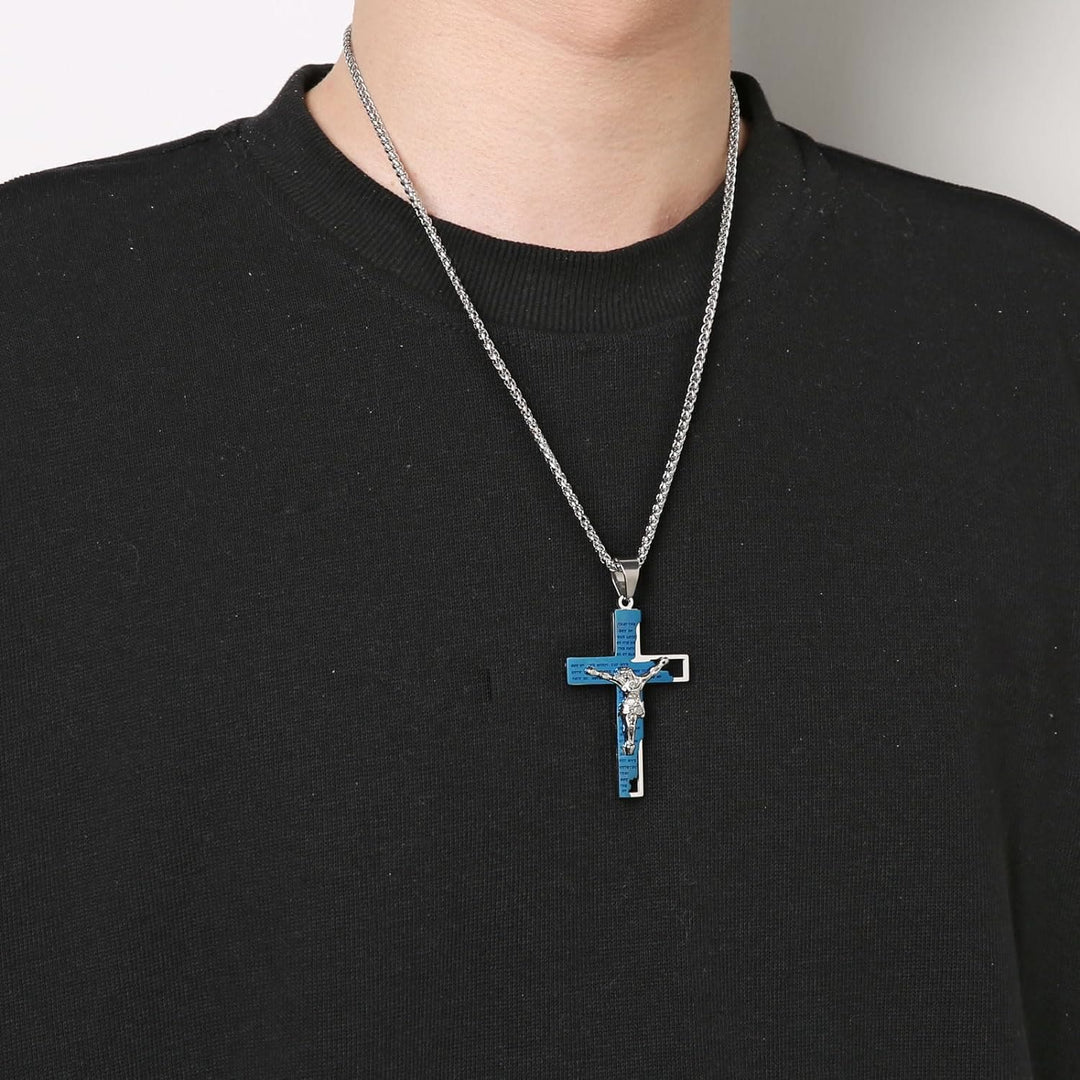 Christianartworkshop Stainless Steel Crucifix Bible Prayer Pendant Necklace Chain