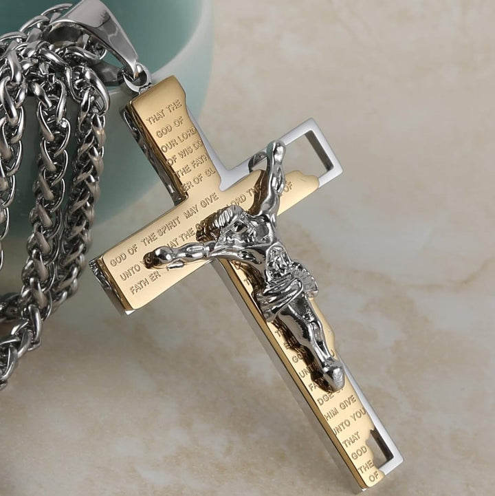 Christianartworkshop Stainless Steel Crucifix Bible Prayer Pendant Necklace Chain