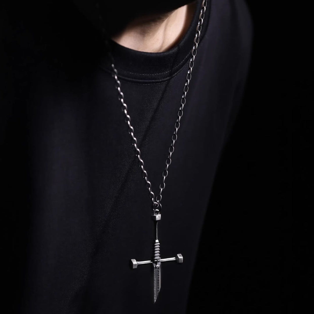 WorldNorse Cross Broken Holy Sword Unique Pin Badge Necklace