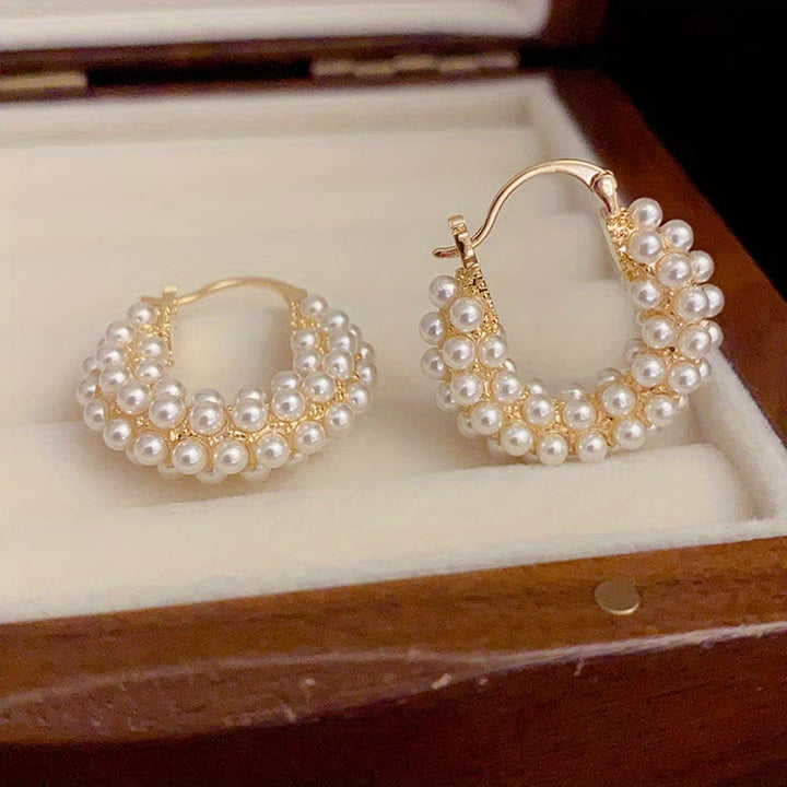 Layered Pearl Hoop Earrings