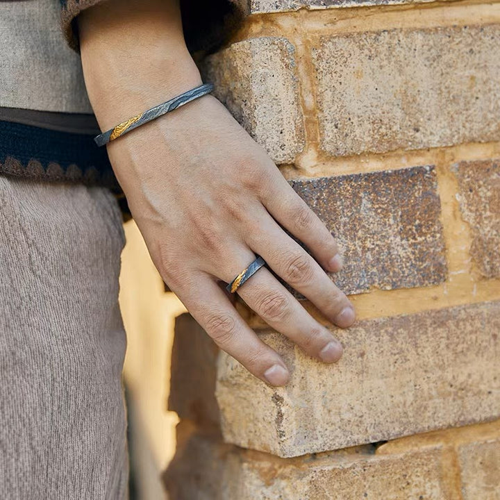 Flowing Fire Gold Inlay Adjustable Bracelet / Ring