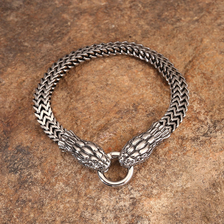 Double Snake Head Steel Bracelet