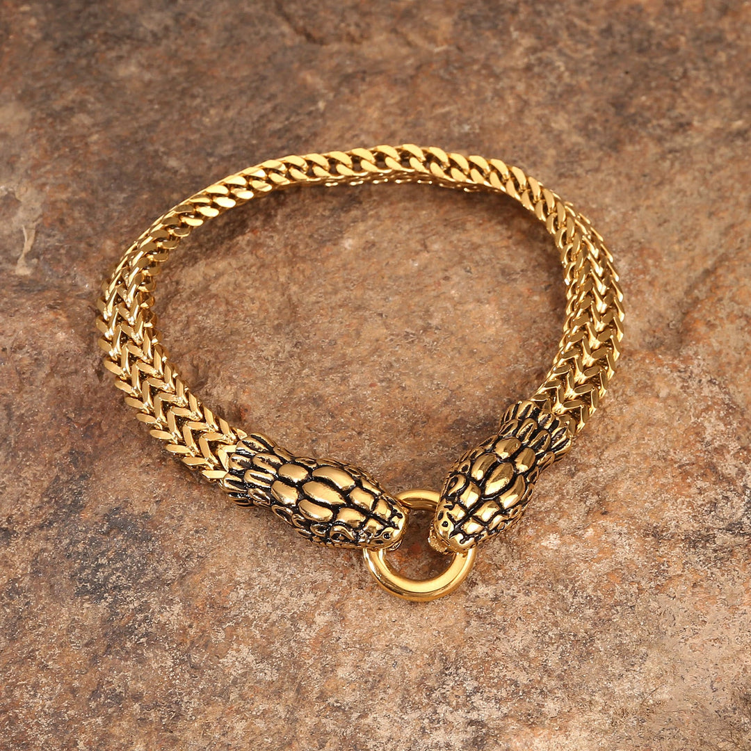Double Snake Head Steel Bracelet