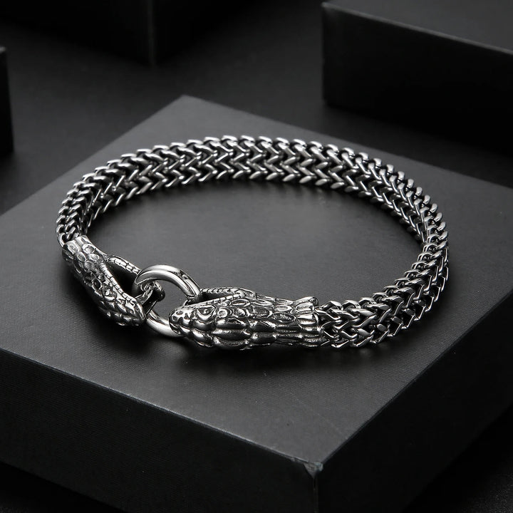 Double Snake Head Steel Bracelet