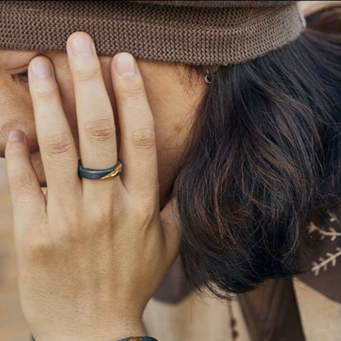 Flowing Fire Gold Inlay Adjustable Bracelet / Ring