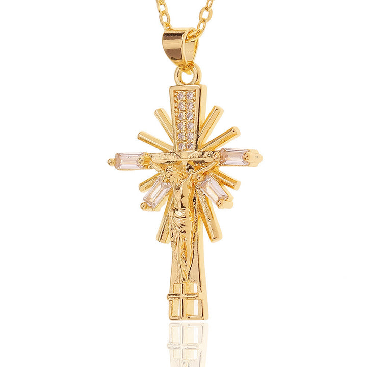 Christianartworkshop Lightweight Luxury Style Crucifix with Diamonds Pendant Necklace