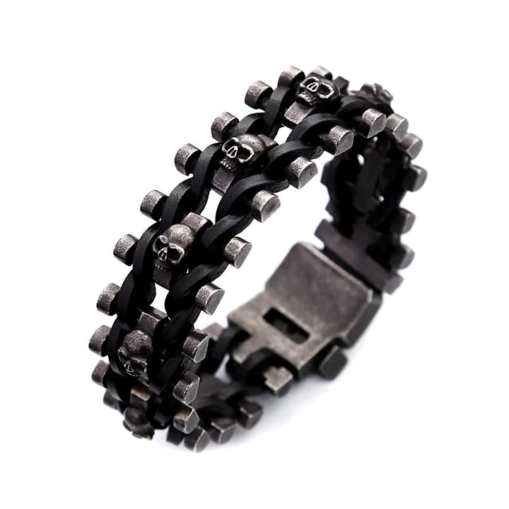 Skull Stainless Steel Leather Bracelet