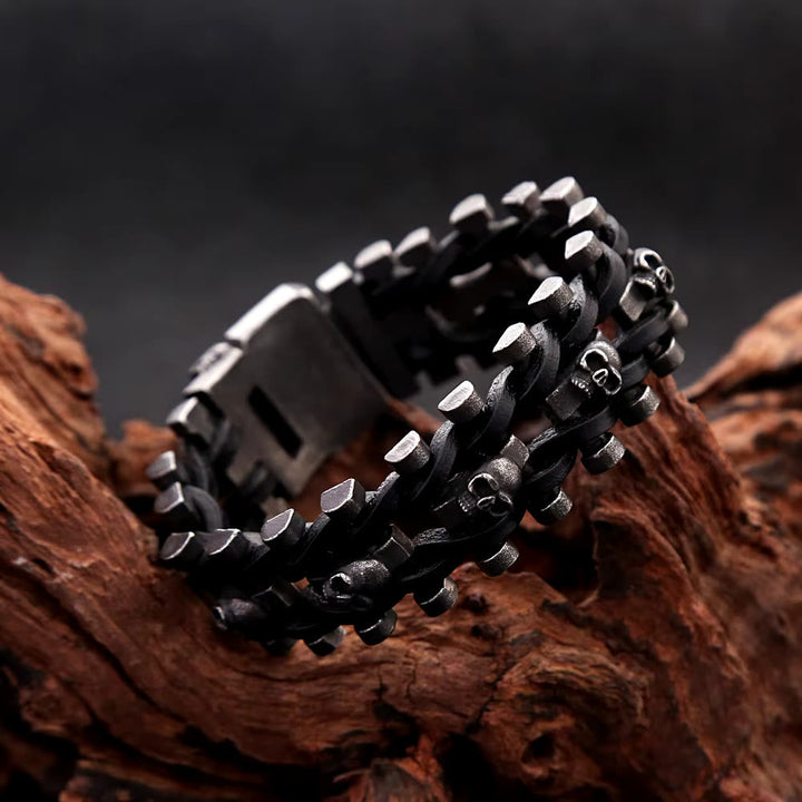 Skull Stainless Steel Leather Bracelet