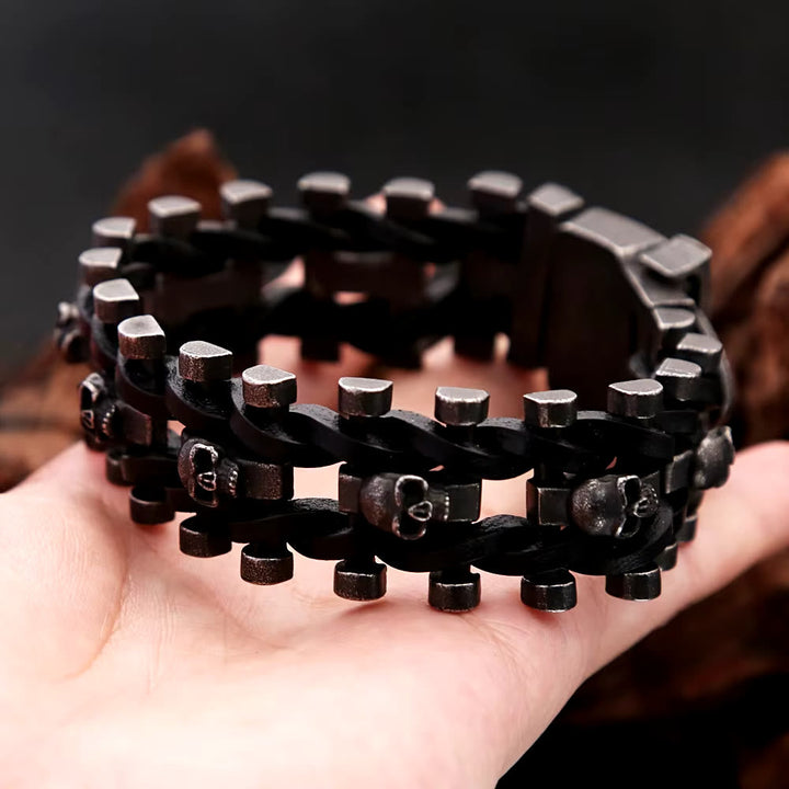 Skull Stainless Steel Leather Bracelet
