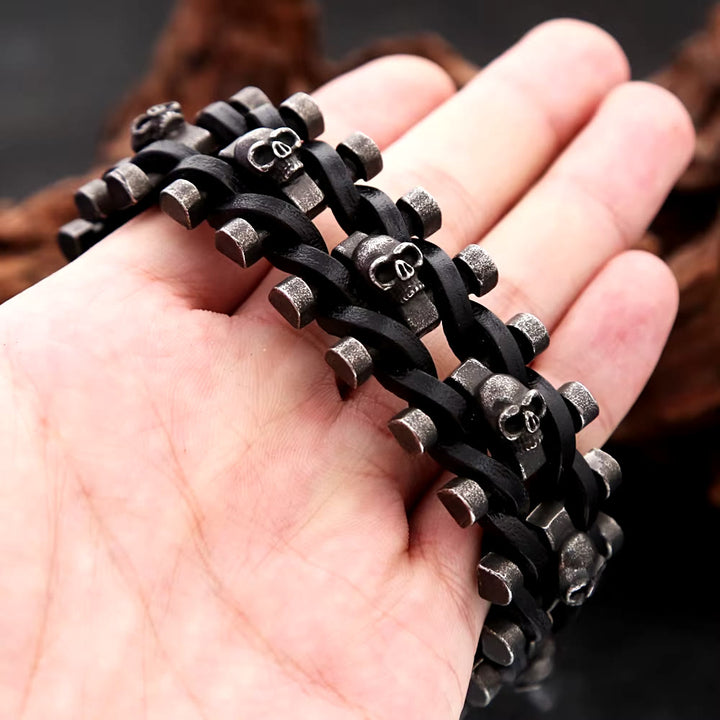 Skull Stainless Steel Leather Bracelet