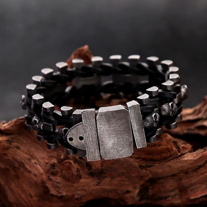 Skull Stainless Steel Leather Bracelet