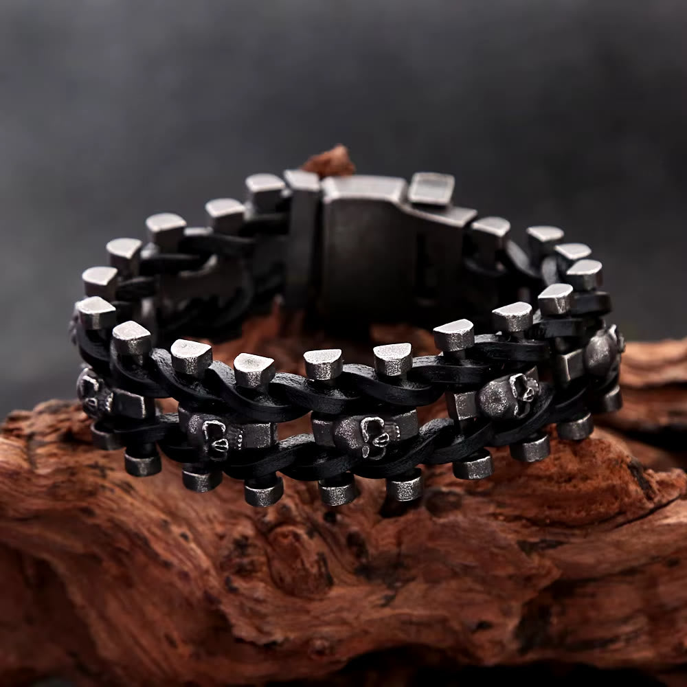 Skull Stainless Steel Leather Bracelet