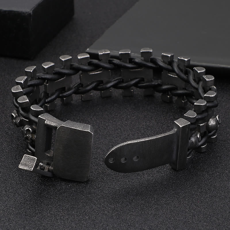 Skull Stainless Steel Leather Bracelet