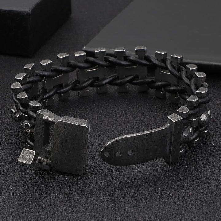 Skull Stainless Steel Leather Bracelet