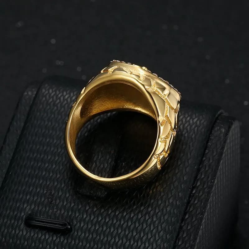 Christianartworkshop Adorn Your Faith: The Divine Golden Pattern Gemstones Crucifix Ring