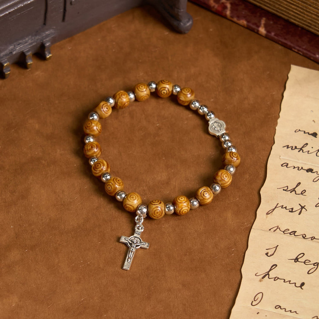 Christianartworkshop Jesus Icon Crucifix Rose Bracelet: Handmade Spiritual Jewelry with Exquisite Craftsmanship