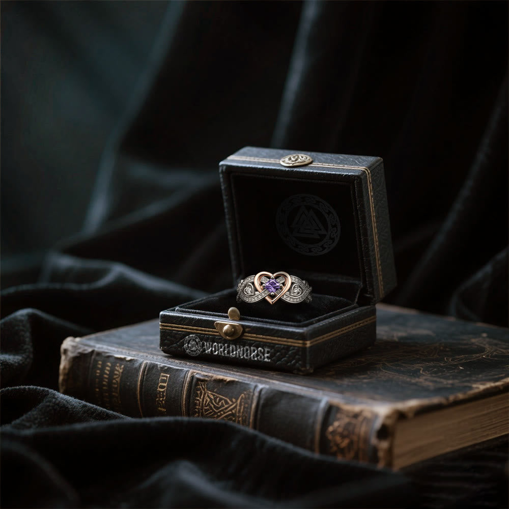 WorldNorse Freyja’s Heart Amethyst Love Knot Ring