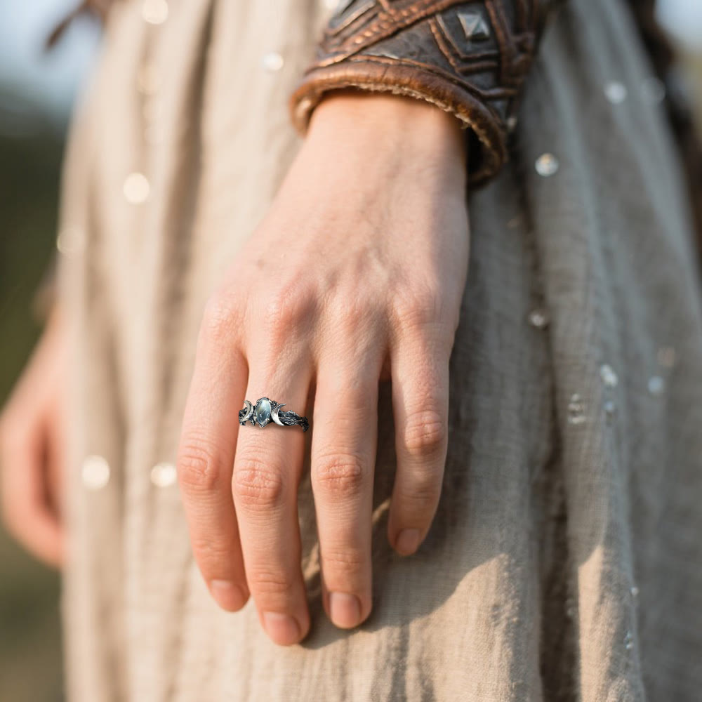 WorldNorse Moonstone Crescent Twin Moon Ring