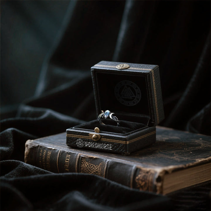WorldNorse Moonstone Crescent Twin Moon Ring