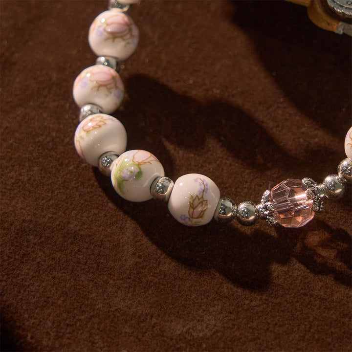 Christianartworkshop Multi-color Floral Ceramic Stretch Bracelet with Miraculous Medal & Crucifix: Subtle Faith Elegance
