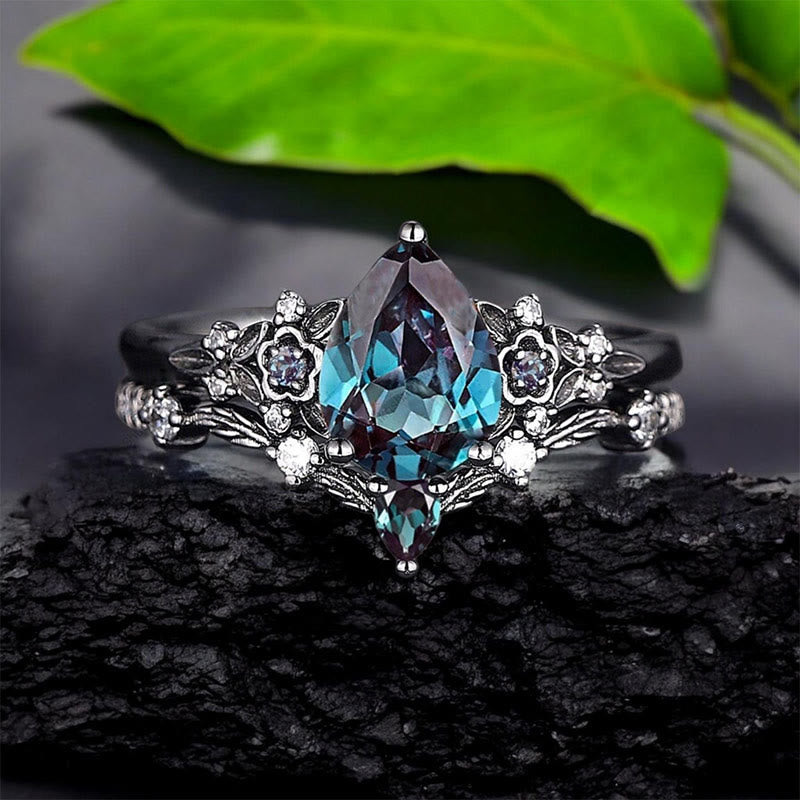 WorldNorse Nordic Floral Alexandrite Ring Set