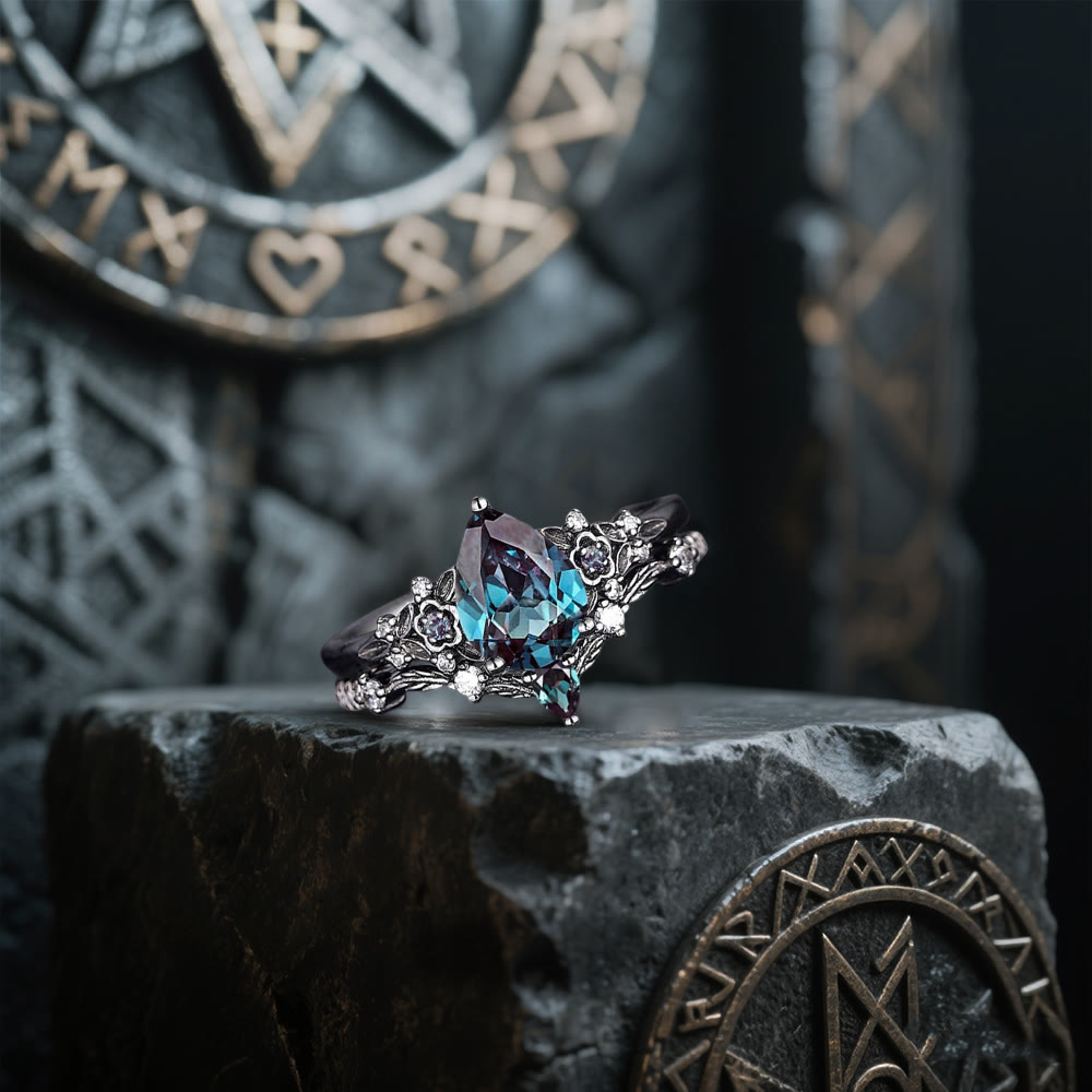WorldNorse Nordic Floral Alexandrite Ring Set