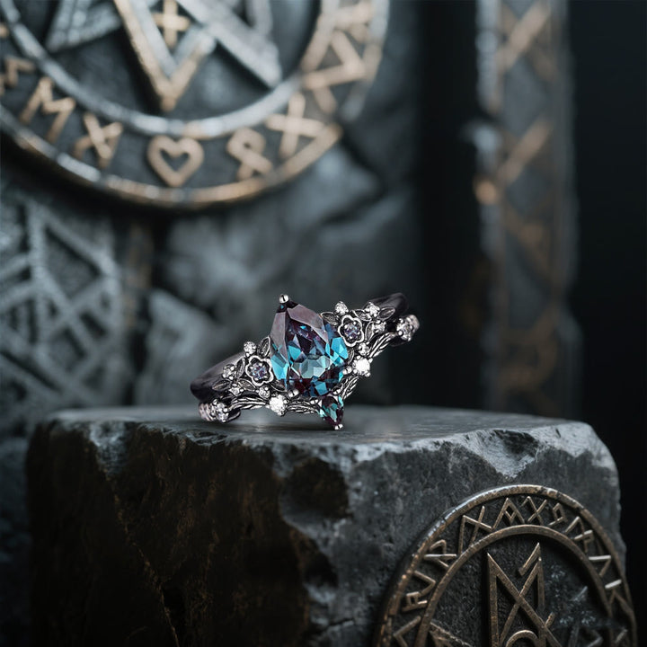 WorldNorse Nordic Floral Alexandrite Ring Set