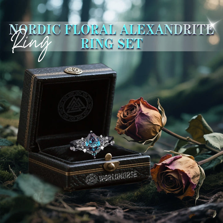 WorldNorse Nordic Floral Alexandrite Ring Set
