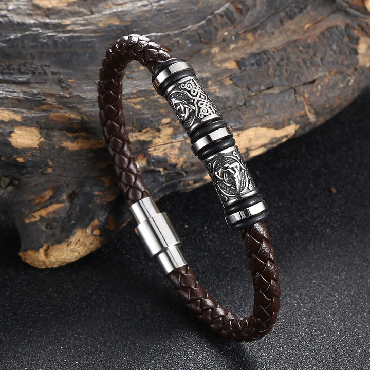 WorldNorse Vintage Celtic Knot Bead Leather Bracelet