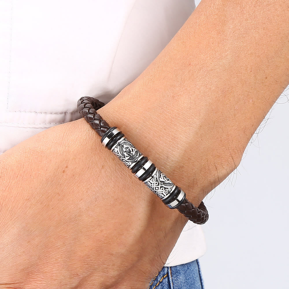 WorldNorse Vintage Celtic Knot Bead Leather Bracelet