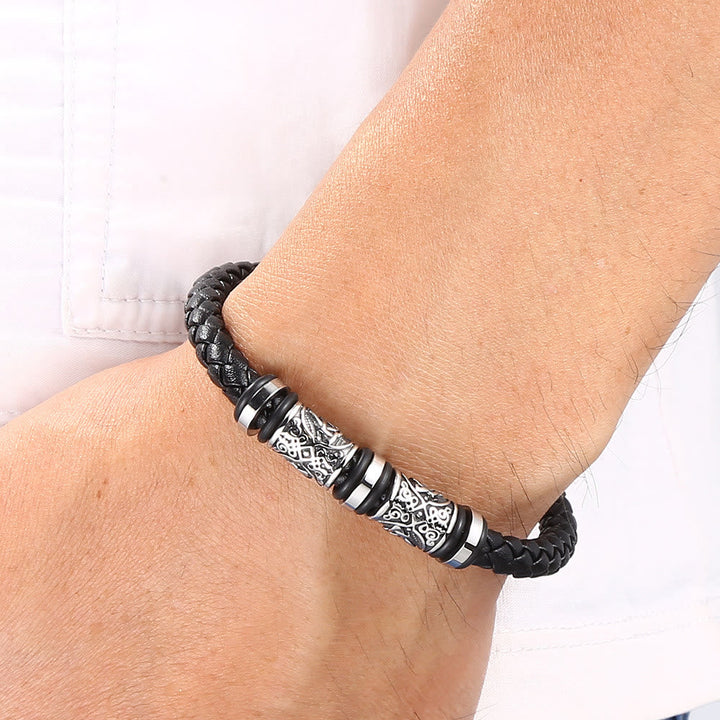 WorldNorse Vintage Celtic Knot Bead Leather Bracelet