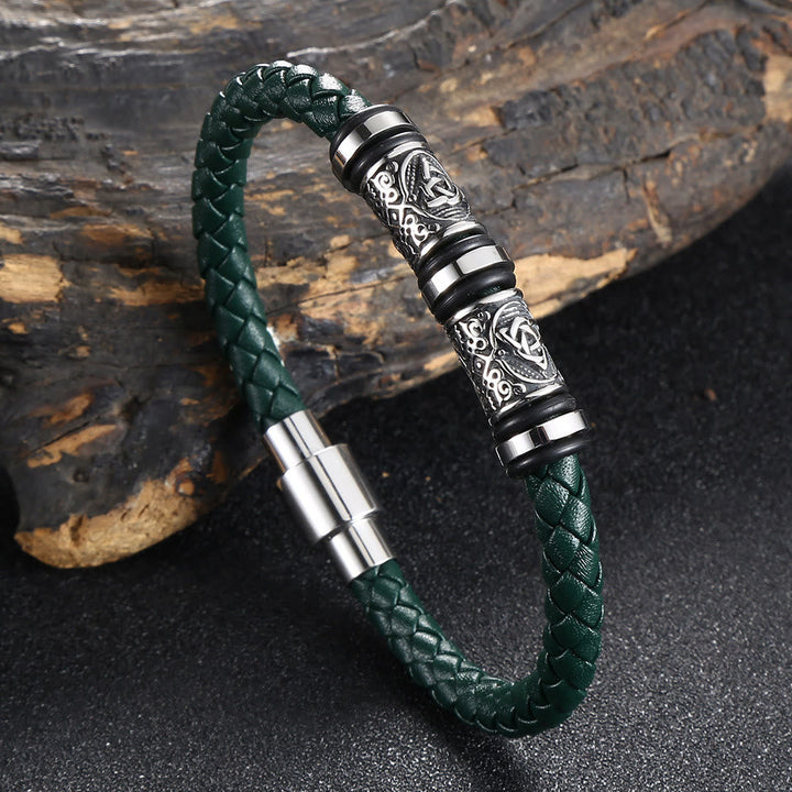 WorldNorse Vintage Celtic Knot Bead Leather Bracelet