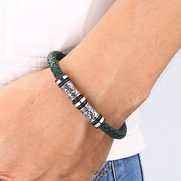 WorldNorse Vintage Celtic Knot Bead Leather Bracelet