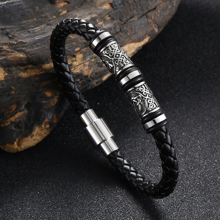 WorldNorse Vintage Celtic Knot Bead Leather Bracelet