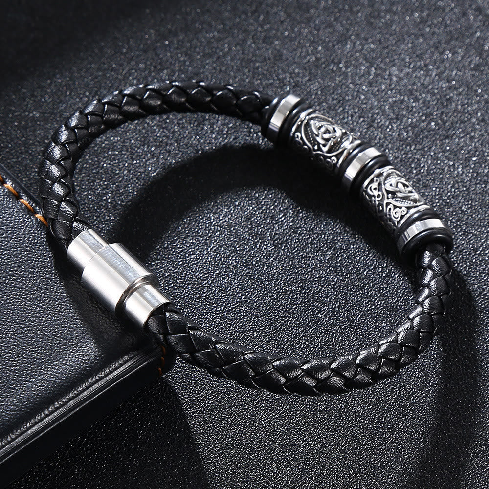 WorldNorse Vintage Celtic Knot Bead Leather Bracelet