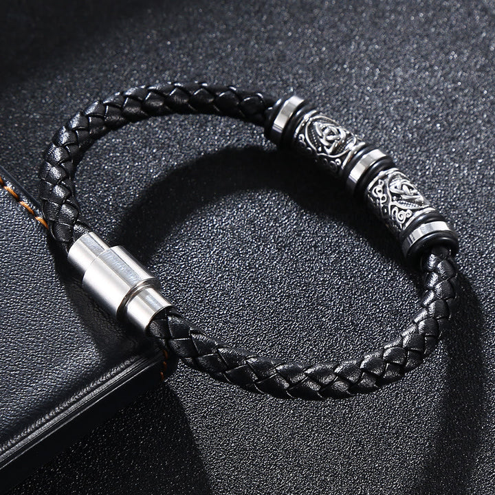 WorldNorse Vintage Celtic Knot Bead Leather Bracelet