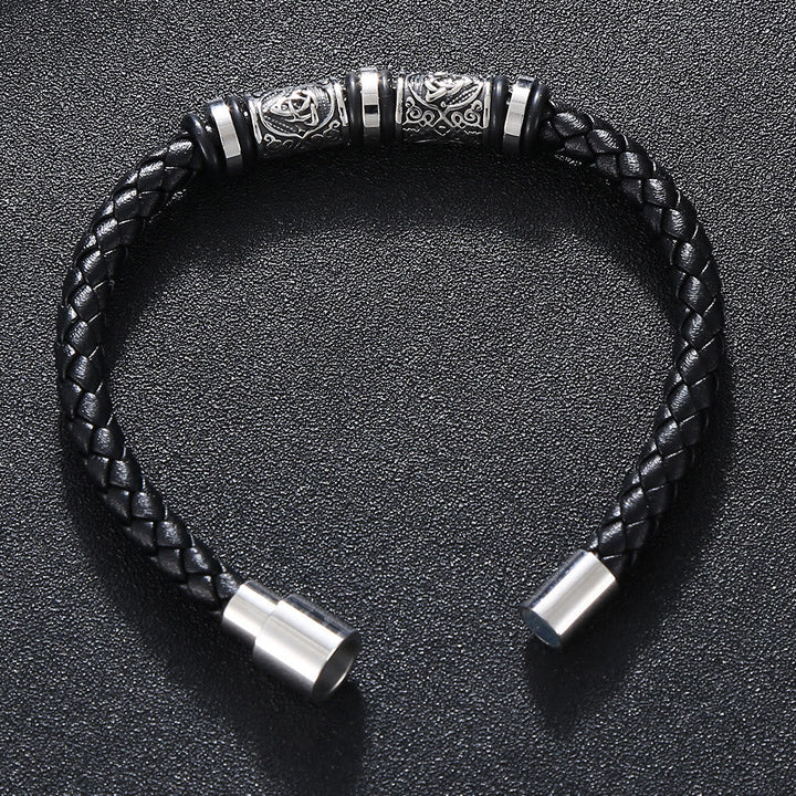 WorldNorse Vintage Celtic Knot Bead Leather Bracelet