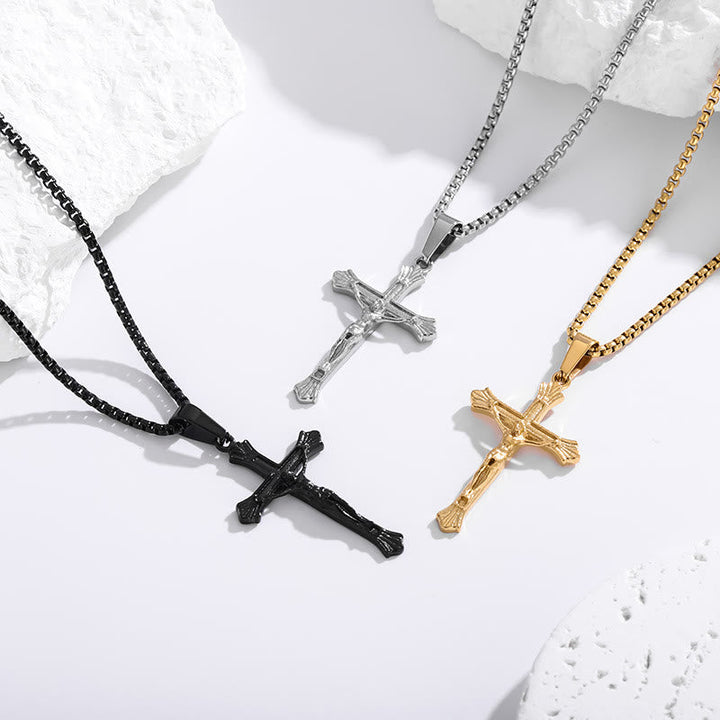 Christianartworkshop Tri - Color Jesus Crucifix Necklace: A Fusion of Faith and Stylish Hues