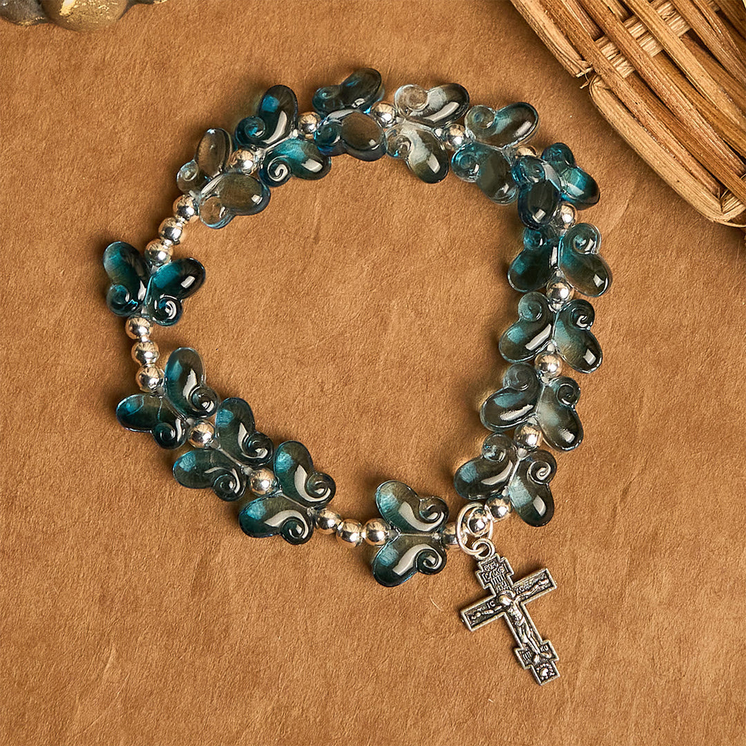 Christianartworkshop Wings of Devotion Shimmering Blue Butterfly Prayer Animal Bracelet