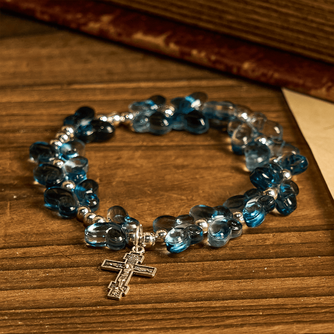 Christianartworkshop Wings of Devotion Shimmering Blue Butterfly Prayer Animal Bracelet