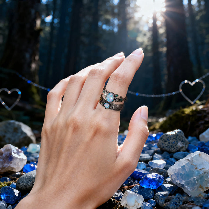 Blue Sandstone Leaf Ring Set
