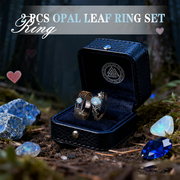Blue Sandstone Leaf Ring Set