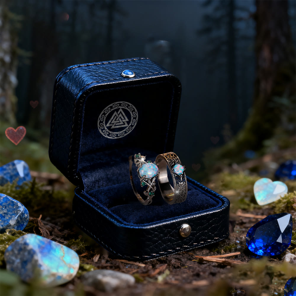 Blue Sandstone Leaf Ring Set