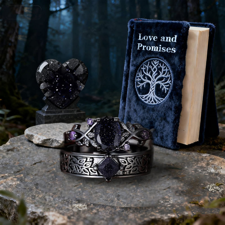 Blue Sandstone Leaf Ring Set