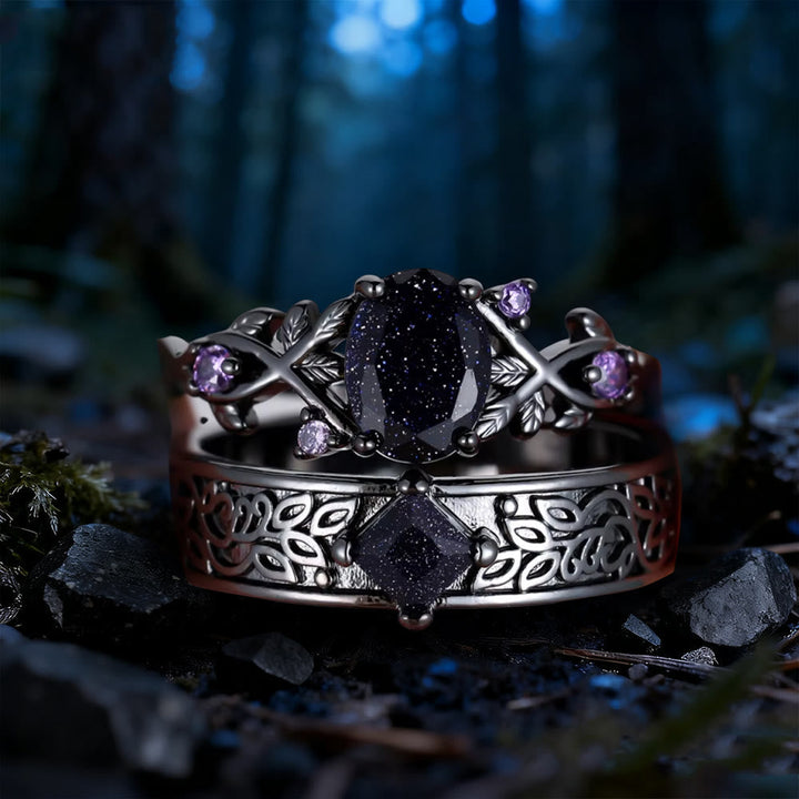 Blue Sandstone Leaf Ring Set